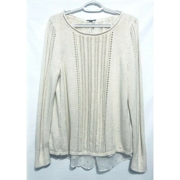 Lucky Brand Layered Split Back Sweater Ivory Gold Metallic SIze Medium Womens - Picture 2 of 6